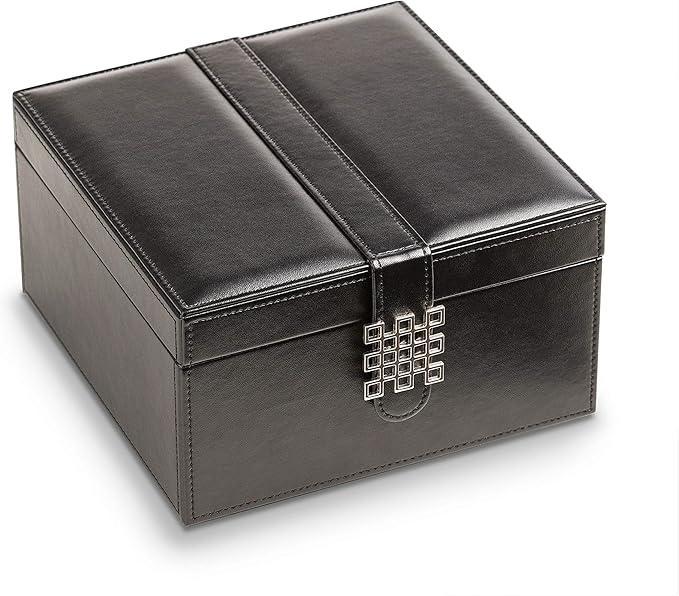 Glenor Co Bracelet Jewelry Box with 2 Removable Rolls - Holder Stores Bracelets, Bangles & Watches - Organizer w Metal Closure - Large Mirror - PU Leather - Display on Stand or Dresser - Black