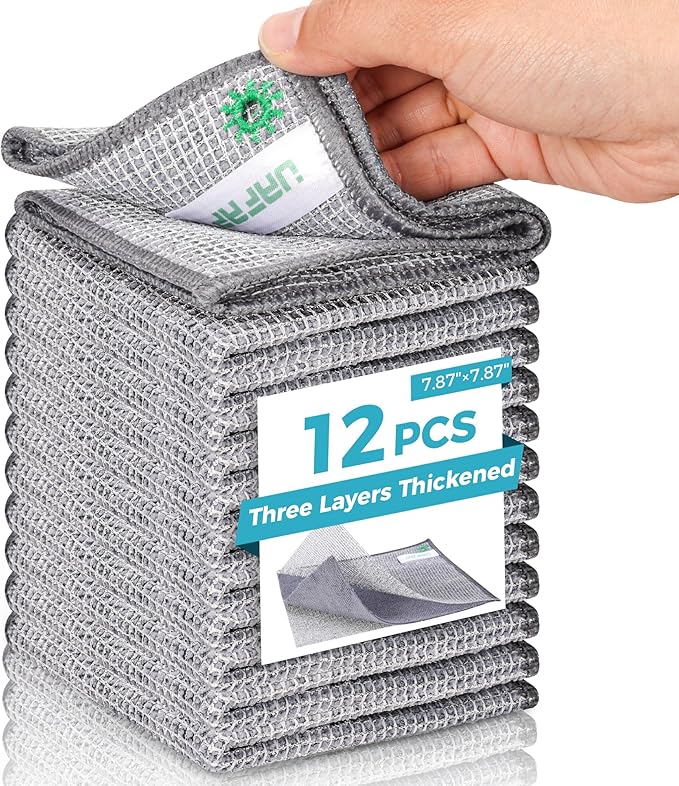 UAFAP 12 Pcs New Upgrade 3-Layer Non Scratch Wire Dishcloth,Cleans Fast Without Scratching, Stands Up to Stuck-on Grime, Multi-Surface Safe, Cleaning Power for Everyday Jobs 7.87“ x 7.87”