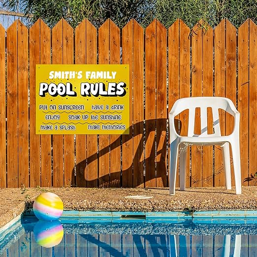 Custom Pool Sign, Pool Rules Put On Sunscreen for Pool Décor Sign, 18x24 Inches, Rust Free .063 Aluminum, Fade Resistant, Made in USA by Sigo Signs