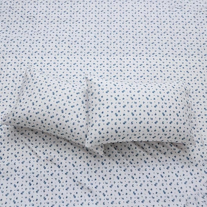 Modern Threads Silky Soft Microfiber and Wrinkle Free Sheets - Luxurious Microfiber Bed Sheets Includes Flat Sheet, Fitted Sheet with Deep Pockets, & Pillowcases Sweet Rose Blue, Twin