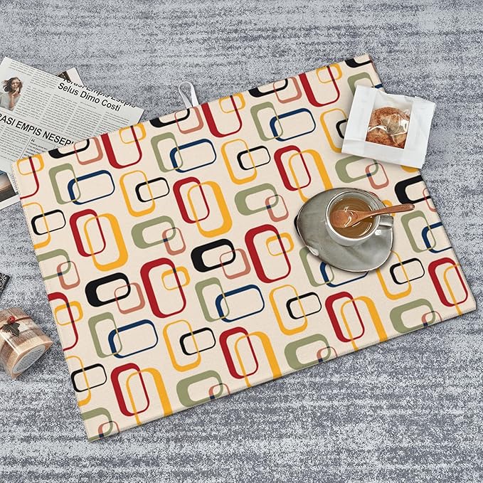 Mid Century Modern Retro Kitchen Drying Mat Vintage Decorative Microfiber Dish Drainer Mat for Kitchen Counter Absorbent Reusable Washable 18x24 Inch