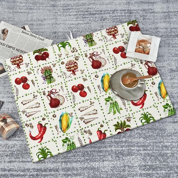 Vegetables Peppers Corn Dish Drying Mat 18x24 For Kitchen Counter Absorbent Microfiber Dishes Pad Dish Drainer Rack Mats Fast Dry Kitchen Accessories