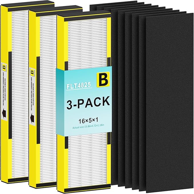 Hfunmo FLT4825 HEPA Filter B Replacement for Guardian Technologies AC4825E AC4300 AC4900 AC4850 Air Purifiers – 3 True HEPA Filters & 9 Carbon Filters, HEPA Pure Version