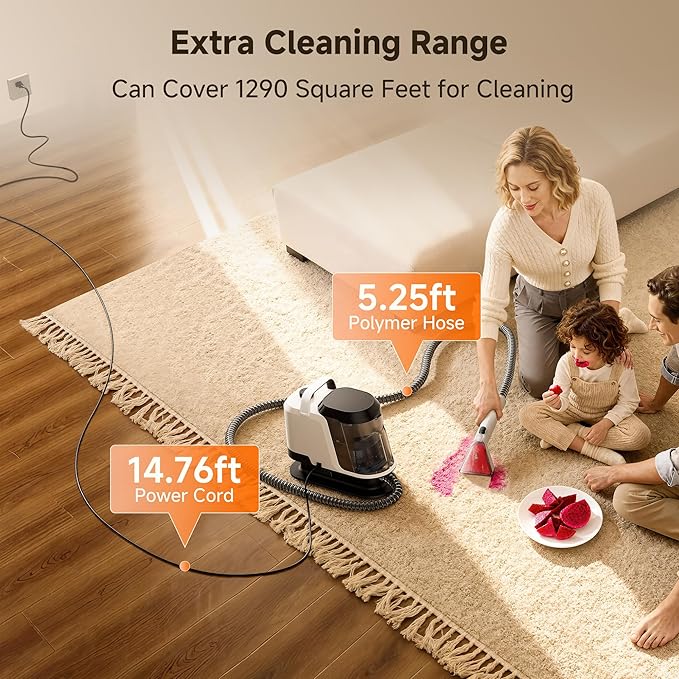 uwant Carpet Cleaner Machine 18Kpa Powerful Suction Upholstery Cleaner for Pet, Portable Carpet Cleaner with Cleaning Tools&Self-cleaning for Spot, Cars,Rug,Furniture
