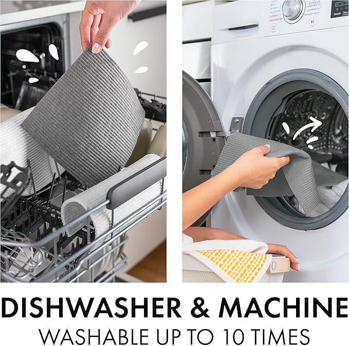 SUPERSCANDI 6 Pack Swedish Dishcloths for Kitchen - 100% Biodegradable & Compostable Reusable Paper Towels Washable, Food-Safe & Without Plastic - Dish Rags Suitable for Any Surface, Grey