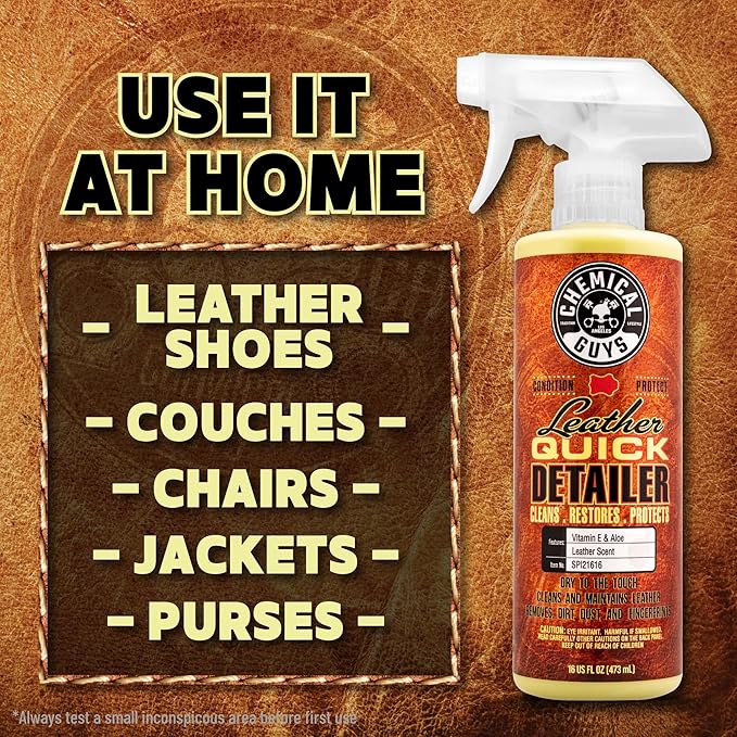 Chemical Guys Leather Quick Detailer for Car Interiors, Furniture, Apparel, Shoes, Sneakers, Boots, and More (Works on Natural, Synthetic, Pleather, Faux Leather and More), 32 fl oz