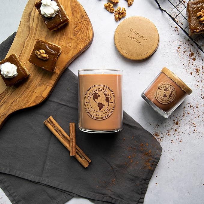 ECO CANDLE CO. Mason Jar Candle, Pumpkin Pecan, 8 oz. - Scents of Pumpkin, Pecans, & Maple Syrup - 100% Soy Wax, No Lead, Kraft Label & Antiqued Pewter Lid, Hand Poured, Midwest Grown Soybeans
