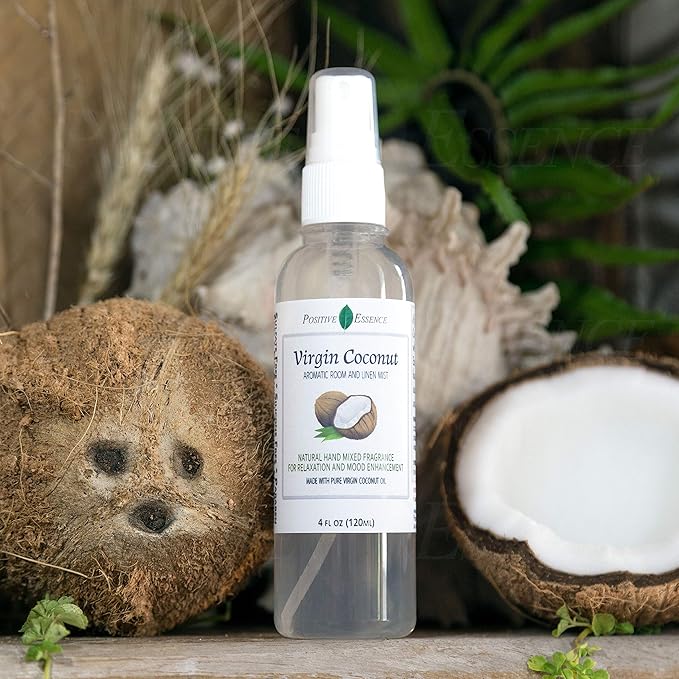 Virgin Coconut Linen and Room Spray, Natural Aromatic Mist Made with Pure Virgin Coconut Oil, Relax Your Body & Mind, Perfect as a Bathroom Air Freshener Odor Eliminator