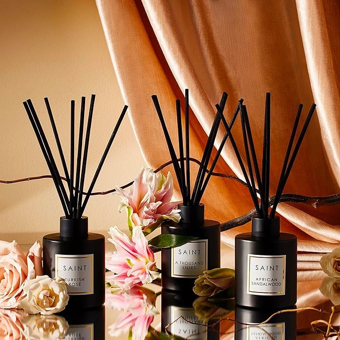 SAINT Reed Diffuser, Aromatherapy Diffuser Set with Scent Diffuser Sticks, Long-Lasting Oil Diffuser in Matte Black Glass Jar, Aroma Diffuser for Home, Bedroom, or Bathroom, 5oz, A Thousand Lilies