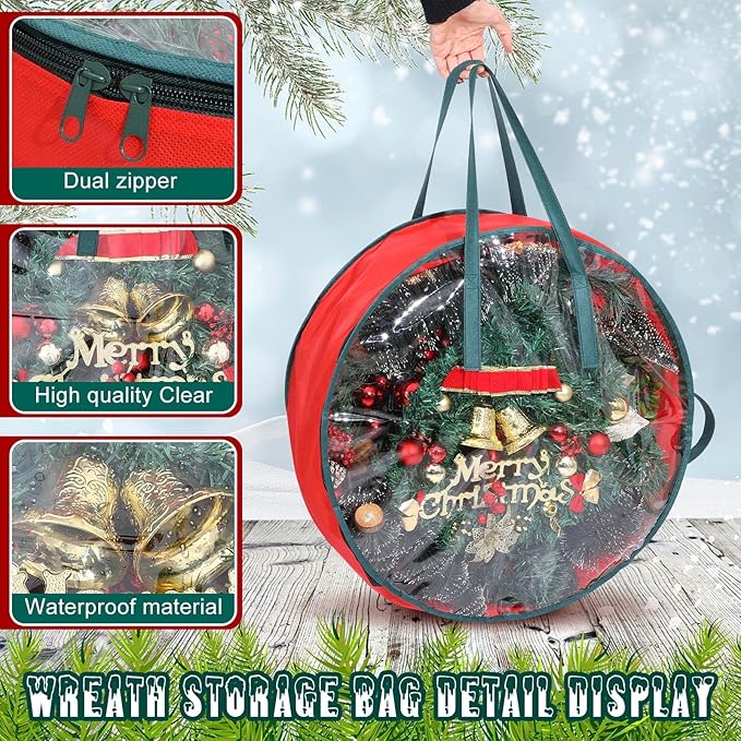 Shappy 4 Pcs Christmas Wreath Storage Bag Clear Wreath Box Wreath Storage Containers with Clear Window and Handle Christmas Garland Storage Containers for Xmas Holiday Seasonal Storage (36 Inch)