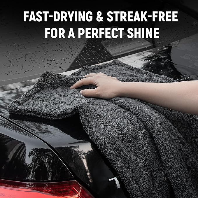LIVOS Car Drying Towel, Premium Microfiber Towels for Cars, 1000GSM, Edgeless Twisted Loop Design, No Streaks, Scratches, or Water Spot, Absorbent Wash Towel, 18" x 24" (Wave Grey)