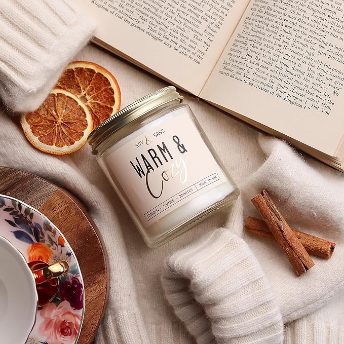 Christmas Candles, Fall Candles, Warm and Cozy' Soy Candle I Berries, Apple & Cinnamon I Infused w/Essential Oils I Warm n Cozy Home Decor I Winter and Holiday Candle I 50Hr Burn I USA Made