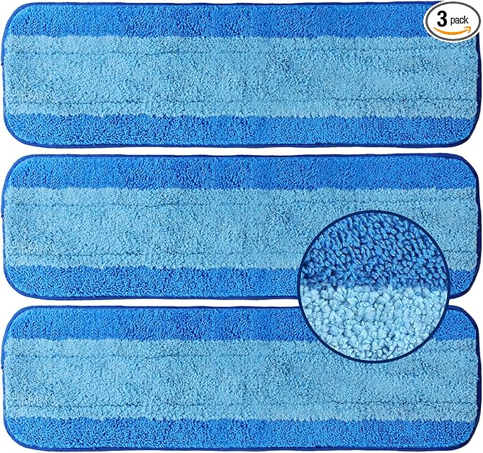 ZHAYAO 3 Pack Microfiber Cleaning Pads for Bona Mop, Reusable Microfiber Mop Pads for 18 Inch Mop, Hardwood & Hard Surface Floors Replacement Cleaning Mop Pads, Machine Washes