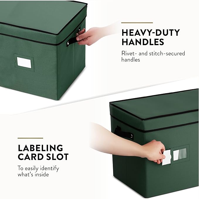 ZOBER Christmas Ornament Storage Box - Stores 36 4" Large Ornaments with Individual Trays - Tear Proof 600D Oxford Fabric - Ornament Organizer Storage Box, Durable Christmas Containers Holder - Green