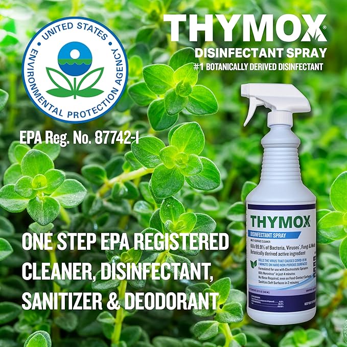 Thymox Botanical Disinfectant Spray 32 oz - All Natural Multipurpose Cleaner, Pet Friendly, Hospital Grade Disinfectant, Kitchens, Pet Hospitals, Vet Clinics, Restoration, Lemongrass Fragrance
