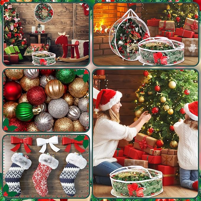 Zhengmy 5 Pcs 30 Inch Christmas Wreath Storage Bags Transparent Wreath Storage Container Bulk Wreaths Box with Dual Zippers and Handles for Xmas Holiday Wreaths Garland