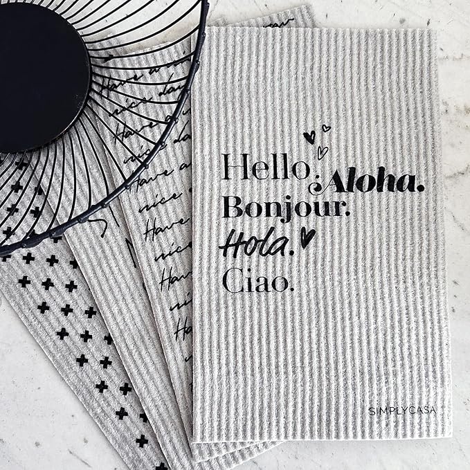 SIMPLYCASA Long Gray 7‑Pack Swedish Dishcloths – Reusable,Cellulose Sponge Dish Cloths for Washing Dishes, Paper Towel Replacement, Plastic-Free Packaging, Super Absorbent