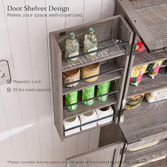 ACCOHOHO 72" Tall Kitchen Pantry, Farmhouse Storage Cabinet with Barn Doors, Organizer, Drawer and Adjustable Shelves, Rustic Wood Cupboard for Kitchen, Dining Room, Bathroom and Hallway, Rustic Grey
