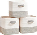Storage Cube Baskets 3-Pack - 11 inch Square Baskets, Closet & Shelves Organizers - Woven & Drawer Storage - Ideal for Toys | White & Beige