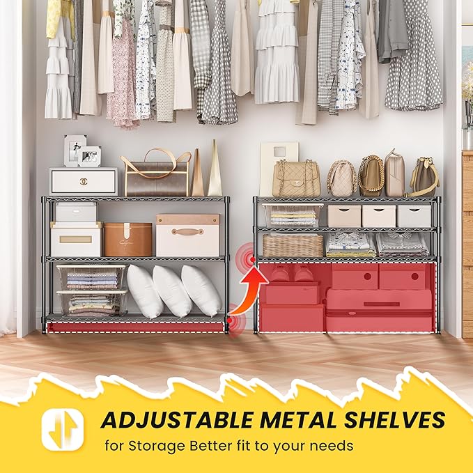 RackBro 795LBS 3-Shelf Adjustable Storage Shelves 36" W x 14" D x 36" H Metal Shelving Unit Heavy Duty Wire Rack Small Organizer with 3 Shelf Liners for Kitchen Pantry Bathroom Closet Garage Black