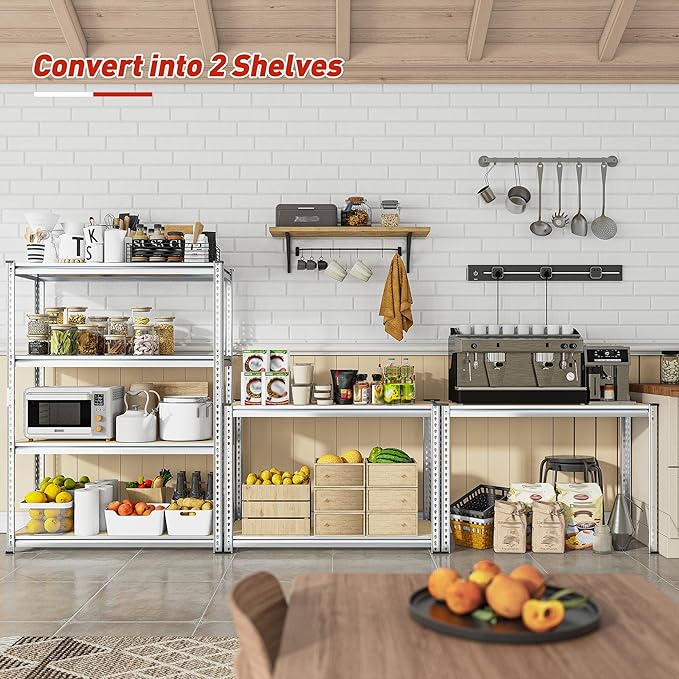 REIBII Storage Shelves Adjustable Metal Shelving 1600LBS Garage Shelves Industrial Metal Shelves 4 Tier Garage Shelving for Pantry Closet Kitchen Basement, Sliver, 11.8" D x 23.6" W x 56.7" H