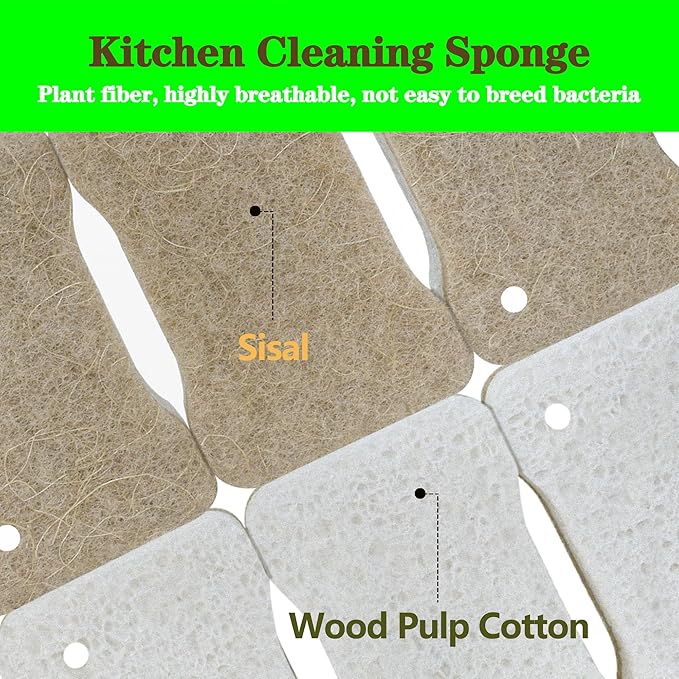 SCHCHNCH Organic Compostable Biodegradable Cellulose Sponges for Cleaning Kitchen Dishes/Sink/Pot/Potato, 10 Pack