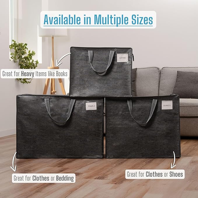 VENO 4 Pack Moving Bags, Christmas Storage Containers, Storage Totes, Zipper On Top, Sturdy, Storage Bags for Camping, Clothes, Bedding, Comforters, Pillows (22 Gallon Dark Gray, 4 Pack)