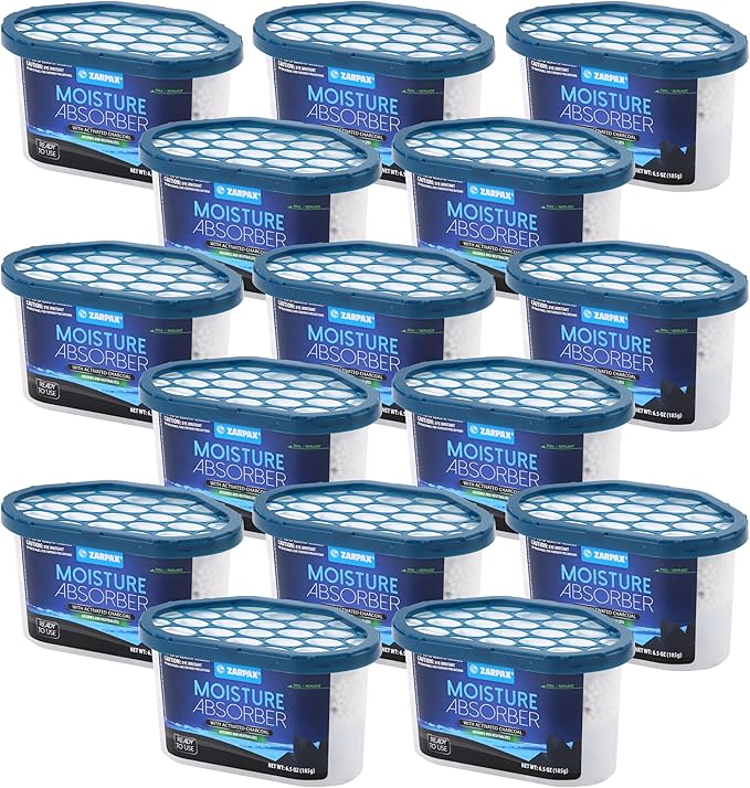ZARPAX Moisture Absorber Activated Charcoal 6.5 oz/185g | Removes Moisture, Damp, Humidity & Odors | Odor Absorber | Moisture Trap for Bathroom, Closet, Kitchen & Small Spaces | Set of 15
