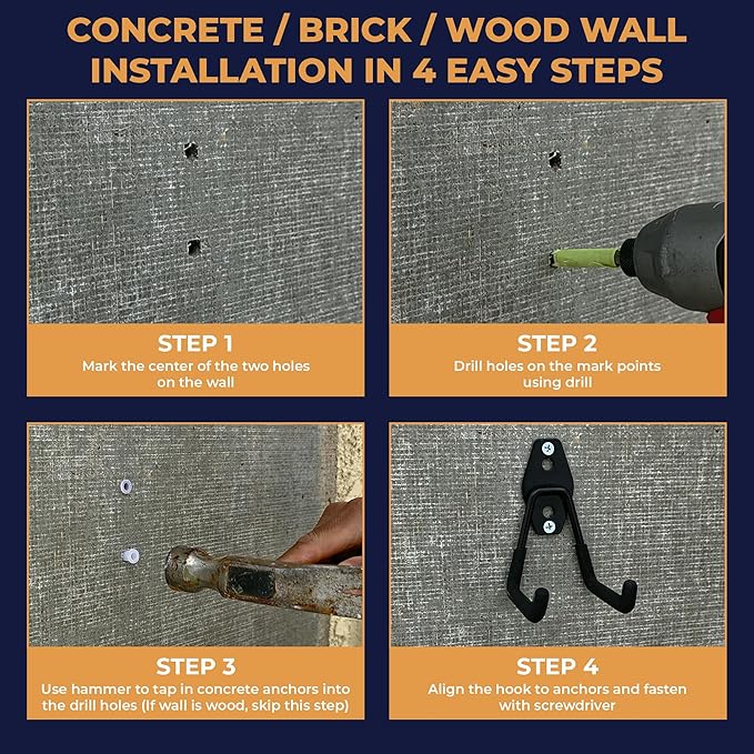 16 Pack Steel Heavy Duty Garage Hooks Storage Hooks with Anti-Slip Coating, Utility Garage Wall Mount Hanger and Organizer for Sheds, Bikes, Ladder, Rope, Broom, Shovel, Garden Power Tools, and Cords