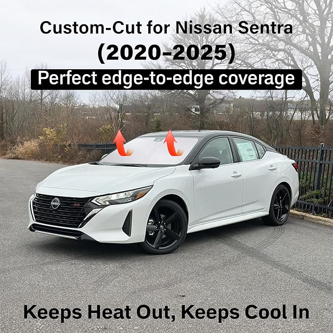 EcoNour Windshield Sun Shade Compatible for Nissan Sentra 2020–2024 2025 2026 | Sedan Front Window Sunshade | Foldable Sun Visor Cover | UV Protection & Heat Reduction