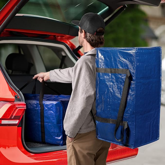 ClearSpace Heavy Duty Moving Bags or Storage Bag – Large Moving Boxes with Backpack Straps, Zippers & Handles – Perfect for Moving, College Dorm, Traveling, Camping, Christmas Decorations, 4 Pack