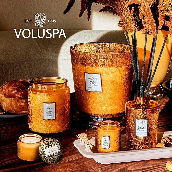 Voluspa Baltic Amber Scented Reed Diffuser, 3.4 oz, Oil Reed Diffusers for Home, Handcrafted in The USA