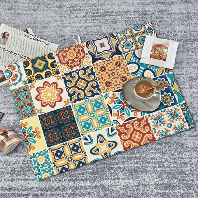 Talavera Mexican Tiles Dish Drying Mat 18x24 For Kitchen Counter Absorbent Microfiber Dishes Pad Dish Drainer Rack Mats Fast Dry Kitchen Accessories