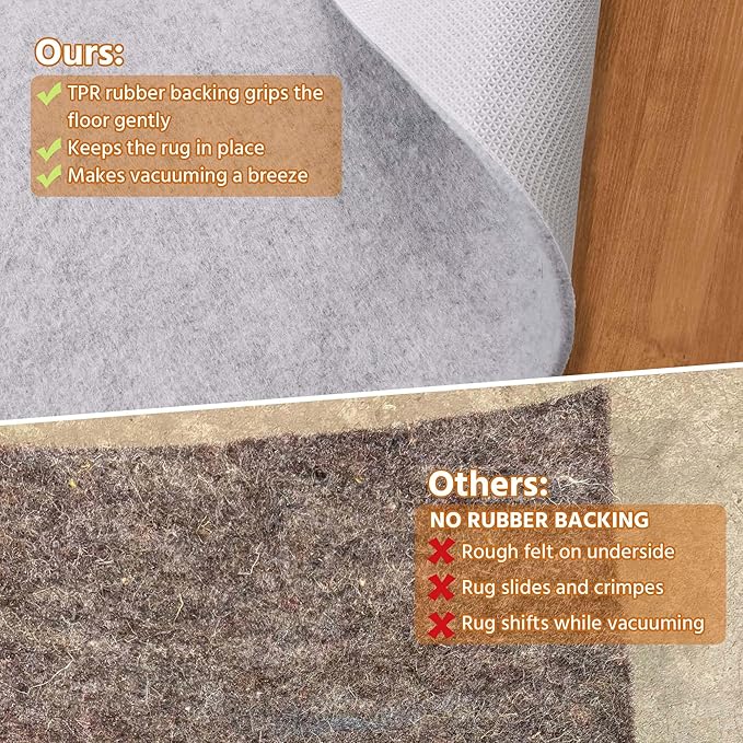 HOMEK 9' x 12' Non Slip Rug Pad Waterproof, 1/4" Thick 100% Felt +Rubber Rug Pad, Under Area Rug Pad Protective Cushioning Rug Pads Carpet Gripper Keep Rugs in Place, Safe for All Floors
