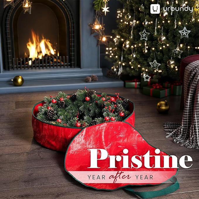 Heavy Duty Wreath Storage Bag 24 Inch, 1-Pack - Christmas Wreath Storage Container Red - Waterproof Plastic Material Wreaths Holder Storages - Holds 24 Inch Wreaths For Year Round