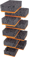 Okleen Black & Orange Multi Use Scrub Sponges. Made in Europe. 9 Pack, 4.3x2.8x1.4 inches. Heavy Duty and Non Scratch Fiber. Odorless Durable and Delicate Scrubber. Halloween Edition