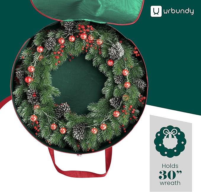 Heavy Duty Wreath Storage Bag 30 Inch, 1-Pack - Christmas Wreath Storage Container Green - Waterproof Plastic Material Wreaths Holder Storages - Holds 30 Inch Wreaths For Year Round