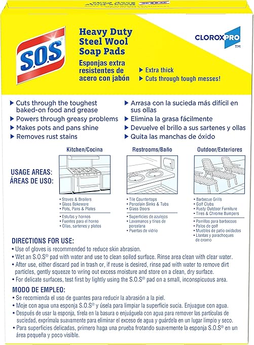 CloroxPro S.O.S Steel Wool Soap Pads, 15 Ct., Pack of 12 (Pack May Vary)