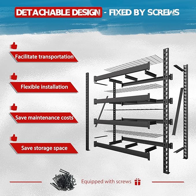 BlueWish 9000LBS Wire Rack Shelving, 18”D x 61”W x 72”H Storage Racks and Shelving with Reinforced Wire Partition, 4 Tiers Heavy Duty Garage Shelves for Warehouse Basement, Black