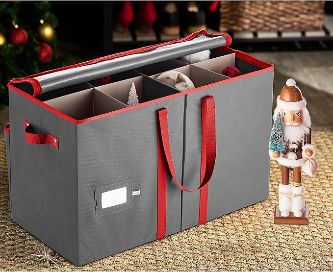 ZOBER Nutcracker Storage Containers - Ornament Christmas Figurine Storage Box - Christmas Village Containers Fits Up to 8 15-Inch Figurines & Xmas Decorations Accessories - Gray