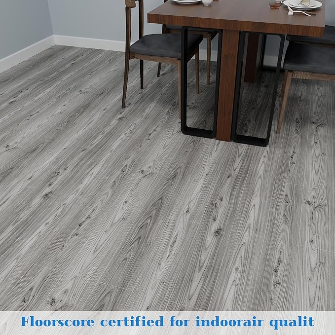 Lareko 54 Sq.Ft,Wood Peel and Stick Floor Tiles,36 Pack Grey Vinyl Flooring (No Adhesive Residue) 36"×6" Waterproof and Non-Slip Laminate Flooring for Renters Bathroom, Living Room (Gray Oak）