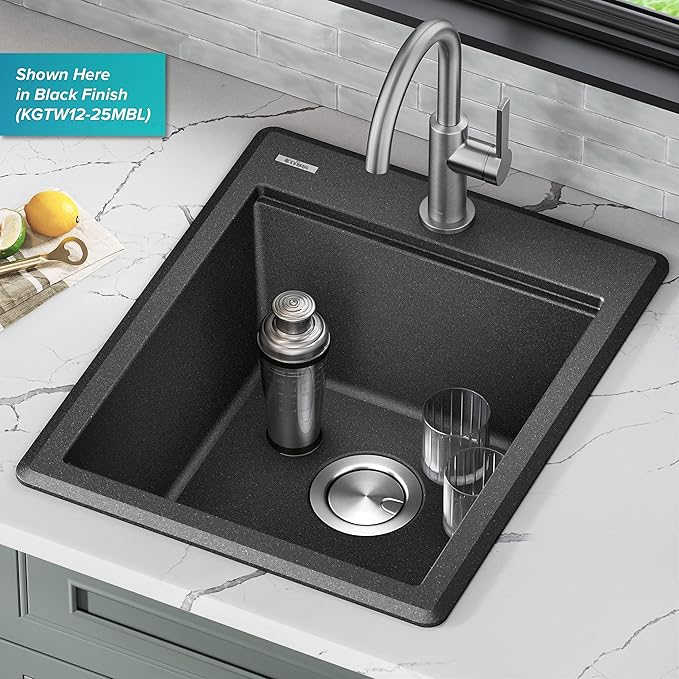 KRAUS Bellucci 18-inch Granite Workstation Drop In Top Mount Single Bowl Kitchen Sink in Metallic Grey with Accessories, KGTW12-18MGR