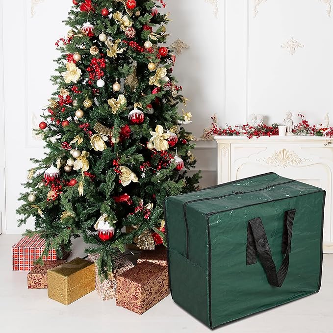 ProPik Christmas Ornaments Storage, Holiday Accessories Bag Tear-Proof Tarp 18 X 10 X 15 with Handles and Full Length Zipper (Green)