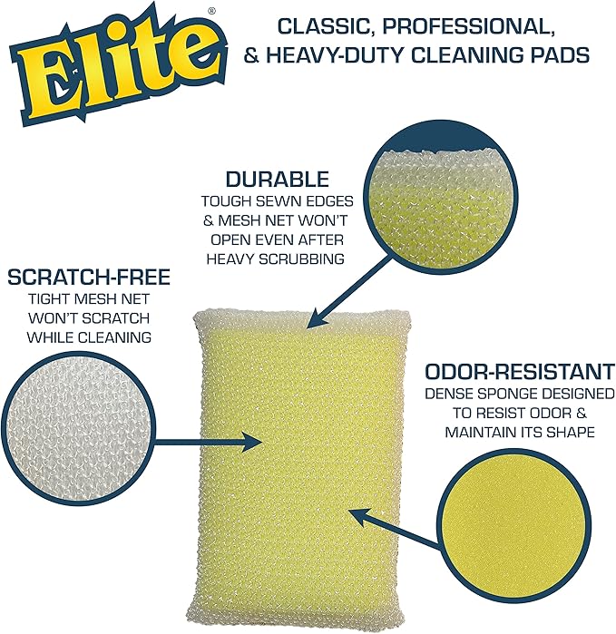 Elite All Purpose Cleaning Pad, 24 Pads (Individually Boxed), Non Scratch, Dish Sponge, Scrubber, Sponges for Kitchen and Household Use, Made in USA