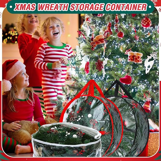 Zhengmy 6 Pcs Clear Christmas Wreath Storage Bag Wreath Storage Container With fixing strap Wreath Storage Box with Handles for Storing Garland Holiday Wreath Wrapping(24 Inches)