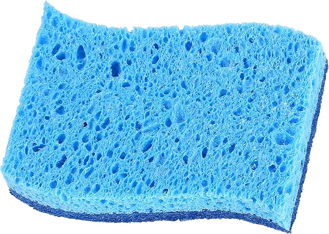 Non-Scratch Cellulose Sponge Kitchen Scrub Sponge with Scouring Pad Set, Good for Non-Stick Cookware Frying Pan, Pot, Counter Top, Sink Scrubbing, Kitchen Scrubbers, Pack of 2, (Blue)