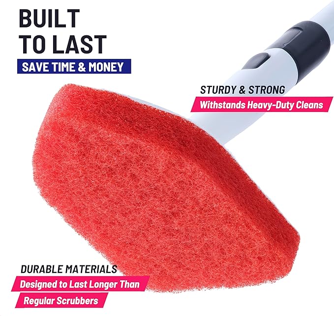 Moku Home Replacement Scrubber Refill for Moku Home Extendable Tub Tile Shower Brush for Cleaning Non-Scratch (5X Scrubber Sponge Red)