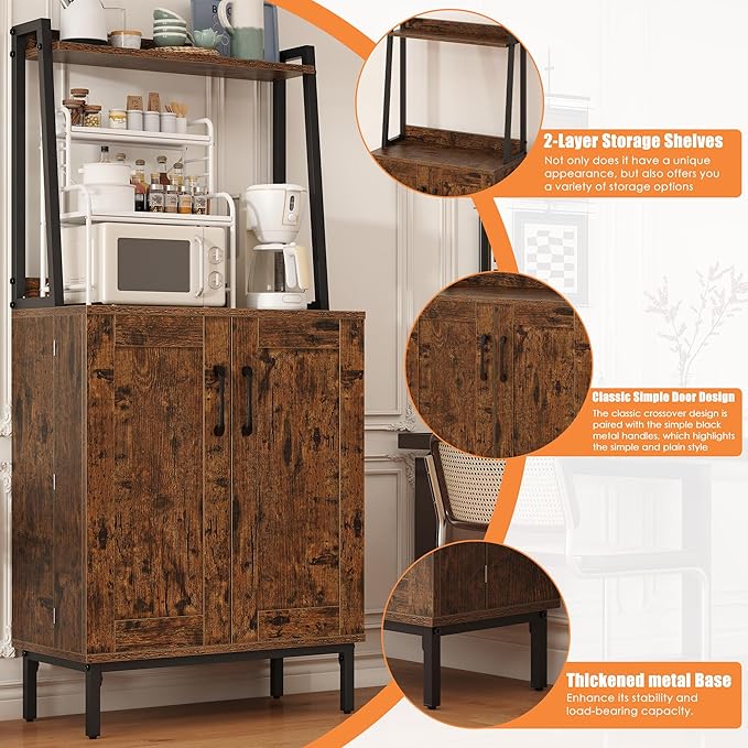 Semoic 51" Pantry Cabinet, Kitchen Storage Cabinet with Storage Shelves, Modern Kitchen Hutch with Microwave Stand, Adjustable Shelves, Food Pantry Cabinet for Dining Room (Retro Brown)