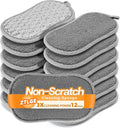 Multi-Purpose Scrub Kitchen Sponges – 12 Pack Dish Sponge, Dual-Sided Non-Scratch Microfiber & Metal Scrubber, Reusable Heavy Duty Sponges for Dishes, Pots, Glass, Sink, Stovetop & Bathroom