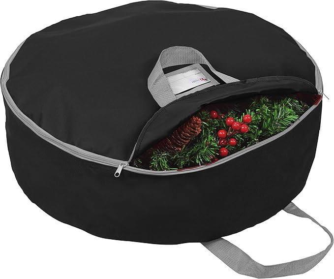 Primode Heavy Duty Christmas Wreath Storage Bag 48" - Handles Made Of Durable 600D Oxford Polyester Material Storage Bag Extra Large 48” Holiday Wreaths Container (Black)